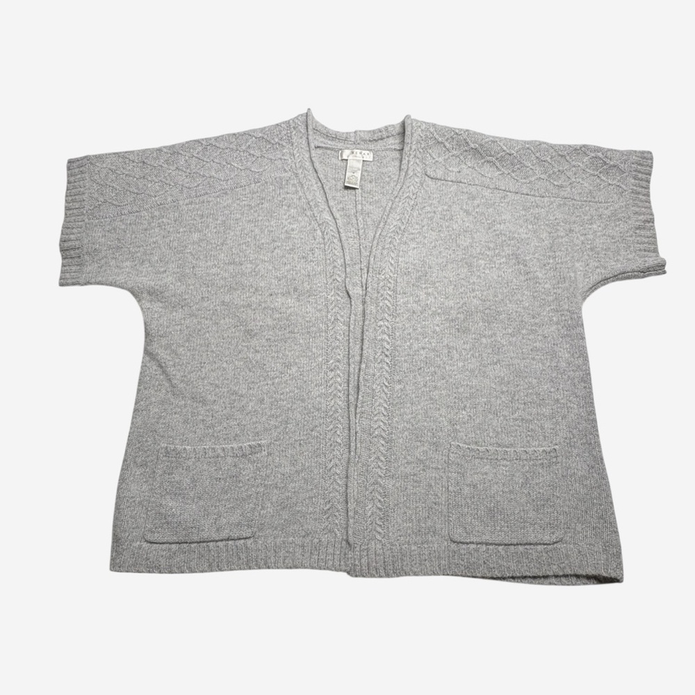 VTG Kenar Open Front Cardigan M Wool Angora Heather Gray Pockets Short Sleeve - Picture 5 of 12